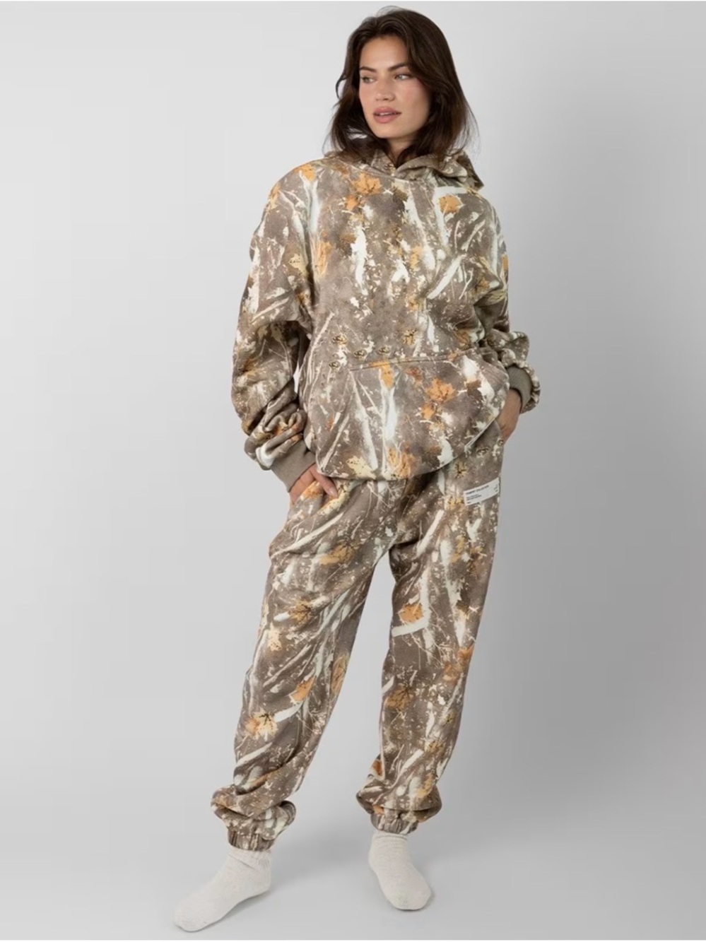 Comfrt Camo Hoodie and Sweatpants in Taupe & Olive with Rust Accents